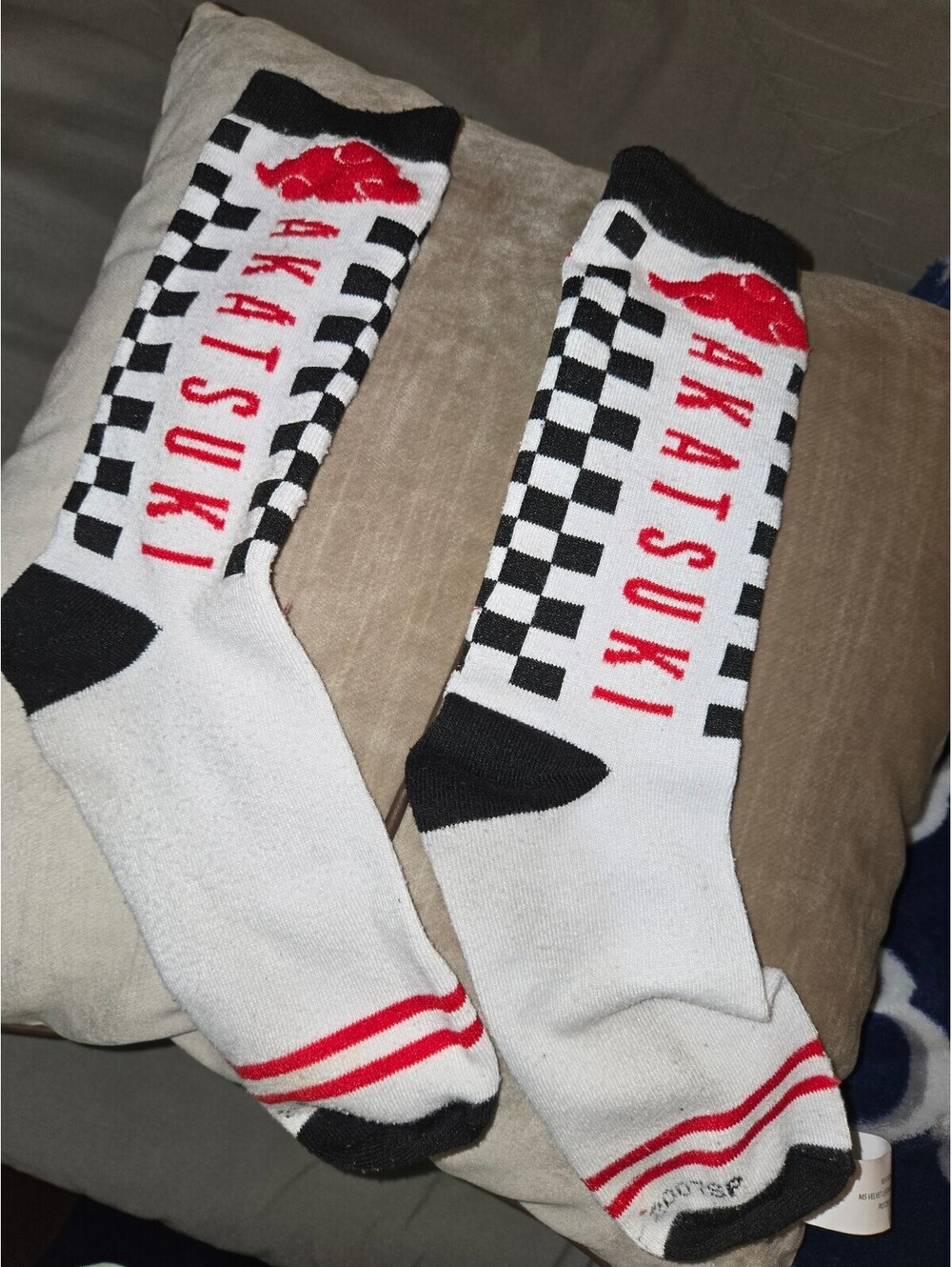 Akatsuki Black and White Checkered Socks with Red Accents Naruto